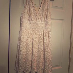 White and Nude lace pattern tank dress